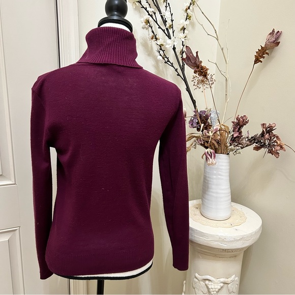 Vintage wool acrylic eggplant plum purple turtleneck sweater - Picture 2 of 5